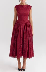 HOUSE OF CB Debutante Open Back Lace Midi Dress