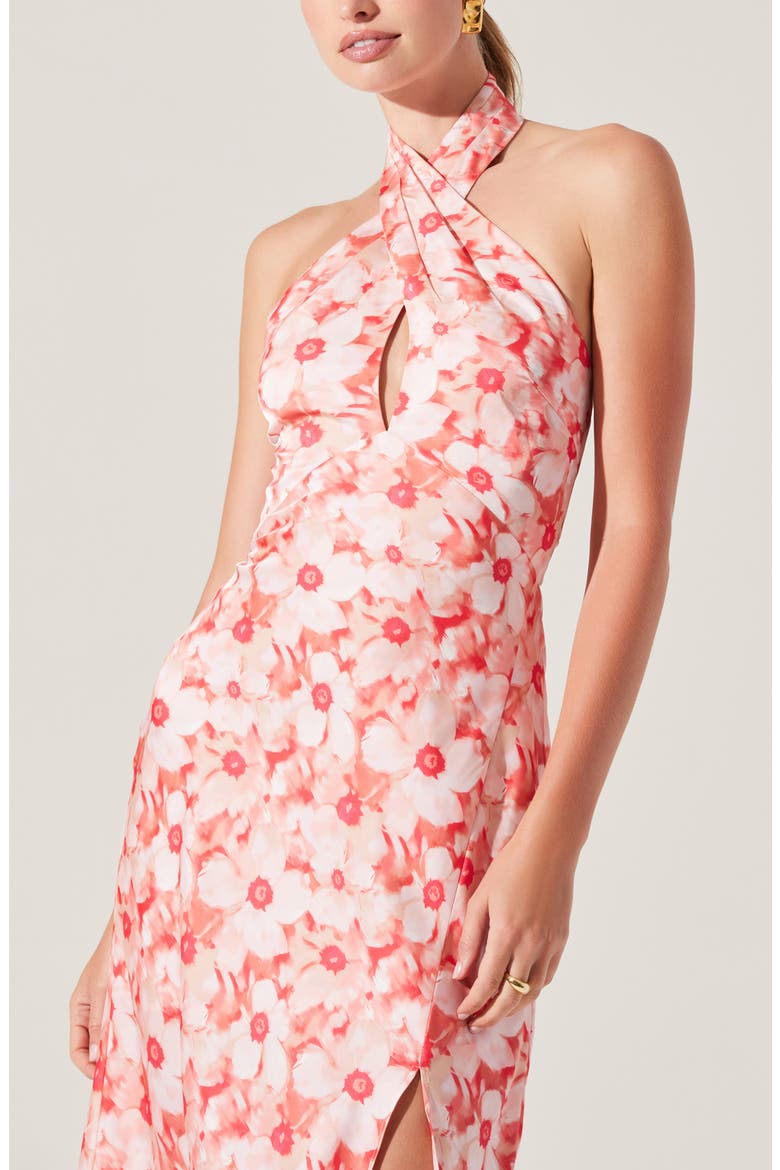 Marisa Floral Print Halter Dress, Alternate, color, CORAL FLORAL