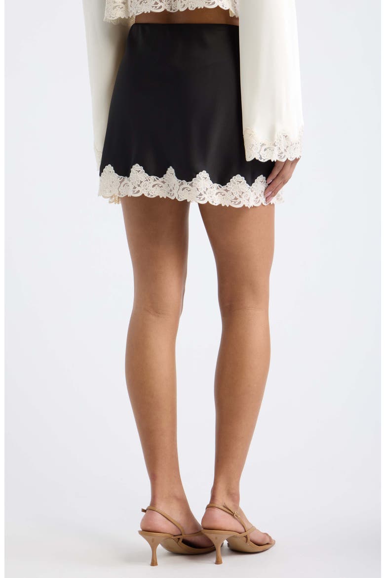 Sabrine Satin & Lace Miniskirt, Alternate, color, BLACK