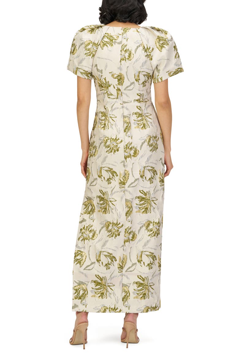 Penny Metallic Floral Jacquard Sheath Gown, Alternate, color, GREEN/ EGRET