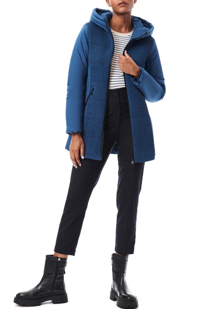 Textured Hooded Walking Coat, Alternate, color, TEAL WING