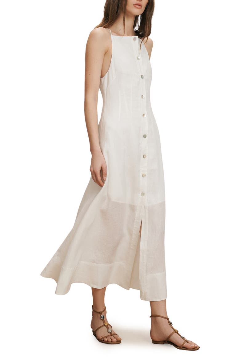 Georges Linen Button-Up Midi Sundress, Alternate, color, WHITE