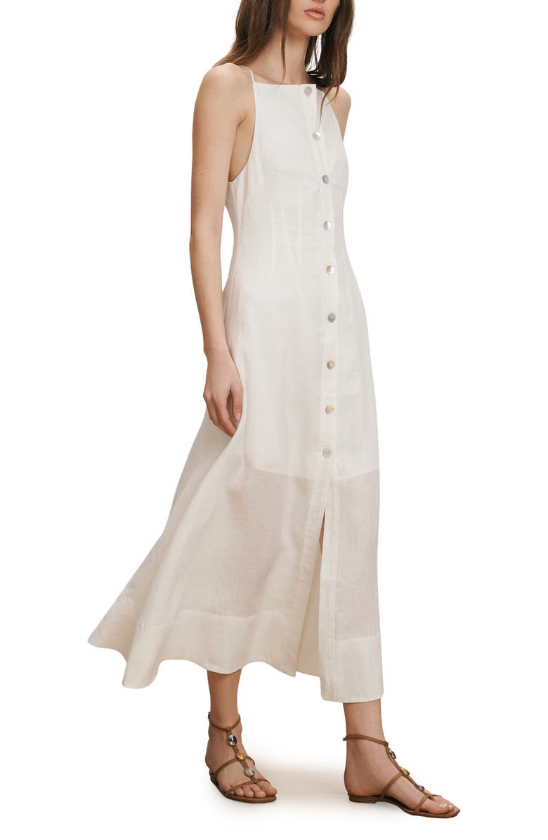 Veronica Beard Georges Linen Button-Up Midi Sundress, Alternate, color, White