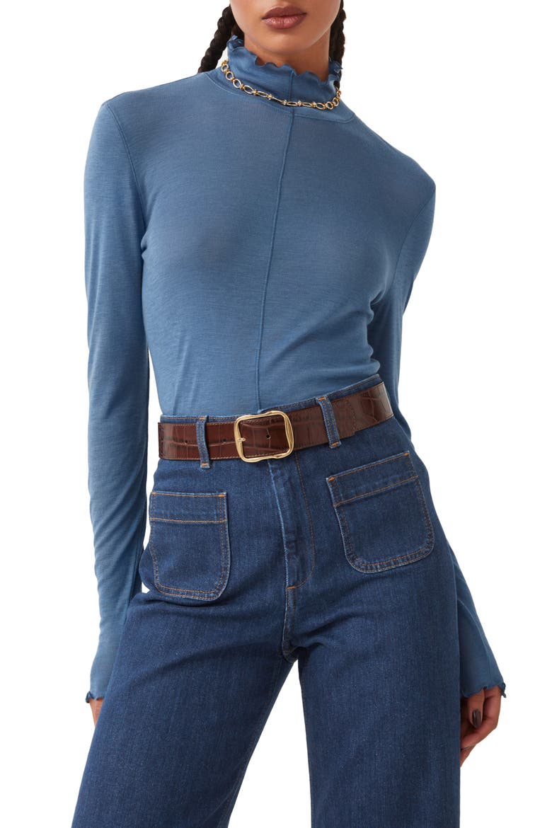Lettuce Edge Mock Neck Wool Blend Top, Main, color, BLUE