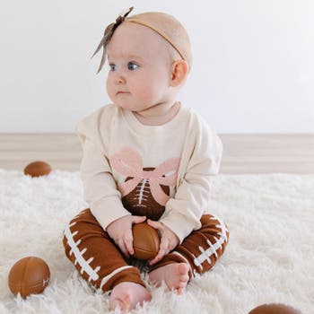 Bow Football Patch Long Sleeve Romper