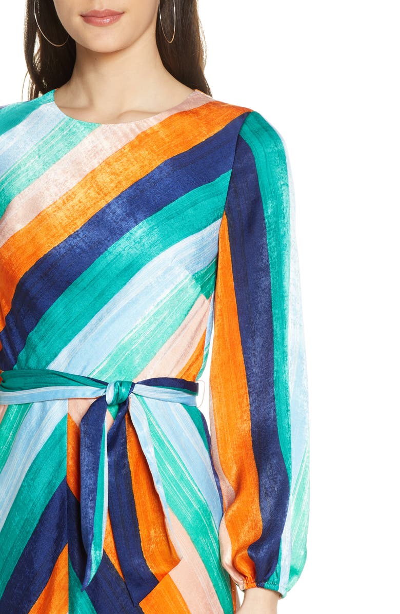 Ali & Jay Sunset Skies Long Sleeve Stripe Satin Midi Dress, Alternate, color, 