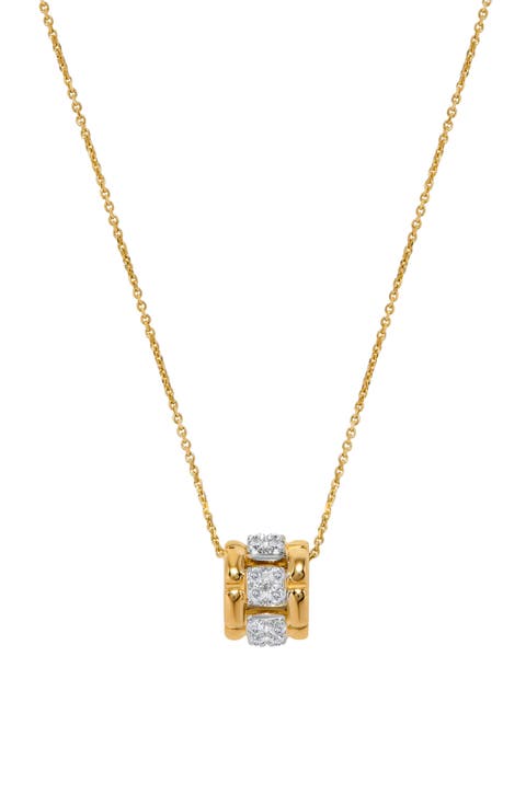 14K Yellow Gold Diamond Link Rolling Pendant Necklace