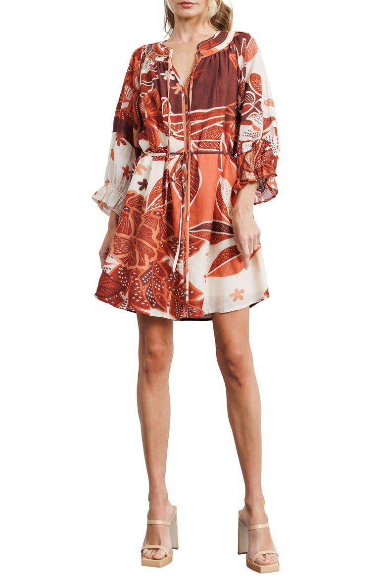 Christy Floral Minidress, Main, color, BROWN MULTI