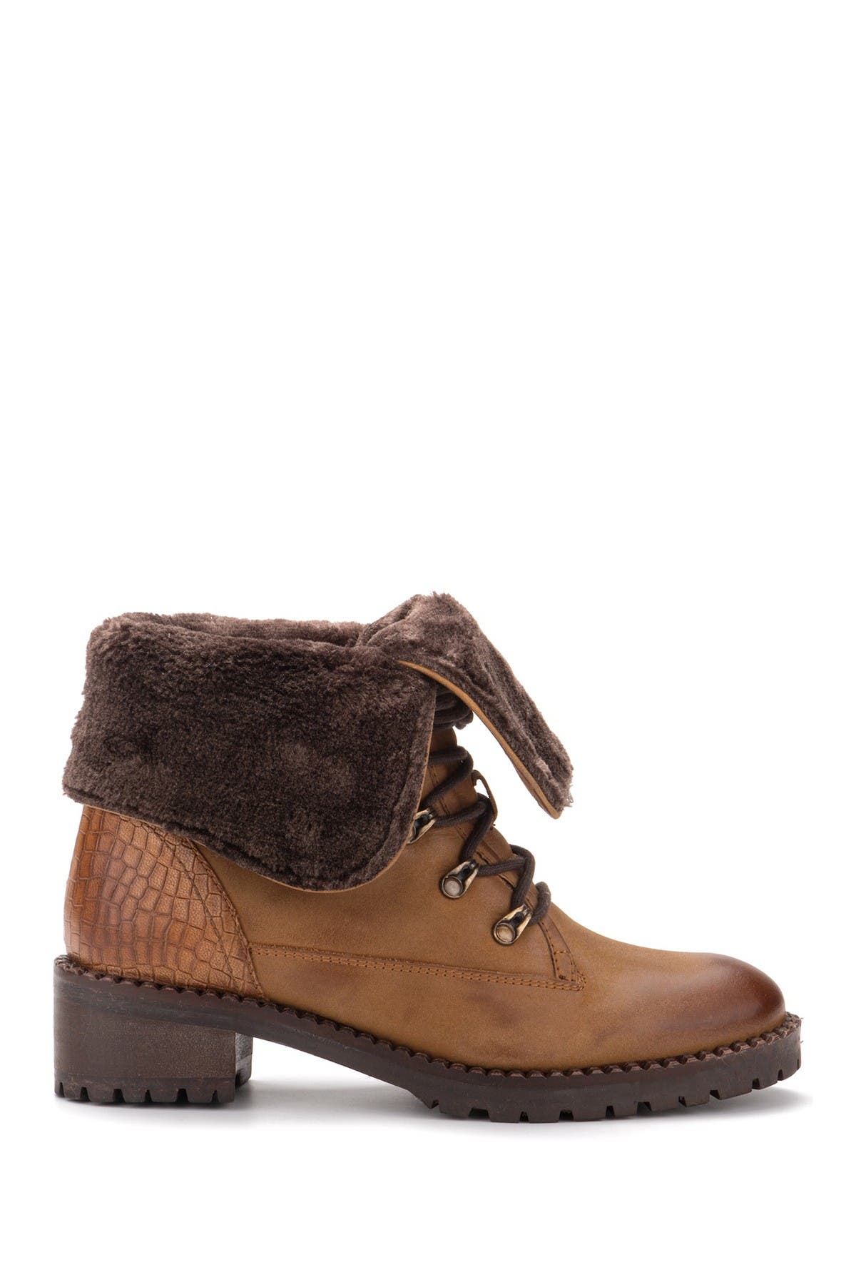 Milan Faux Fur Lined Leather Lace-Up Boot, Alternate, color, TAN