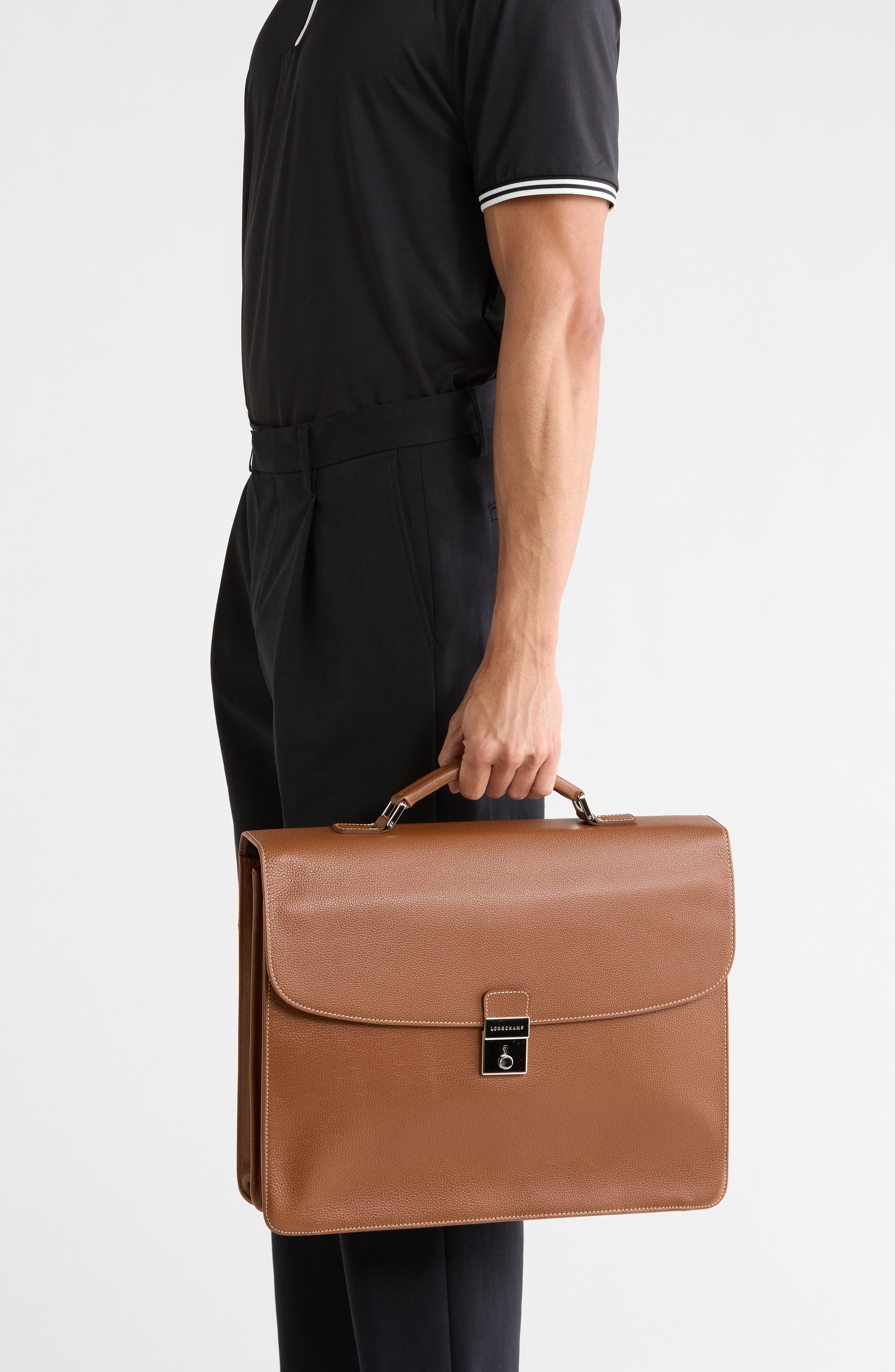 Le Foulonne Leather Briefcase, Alternate, color, COGNAC