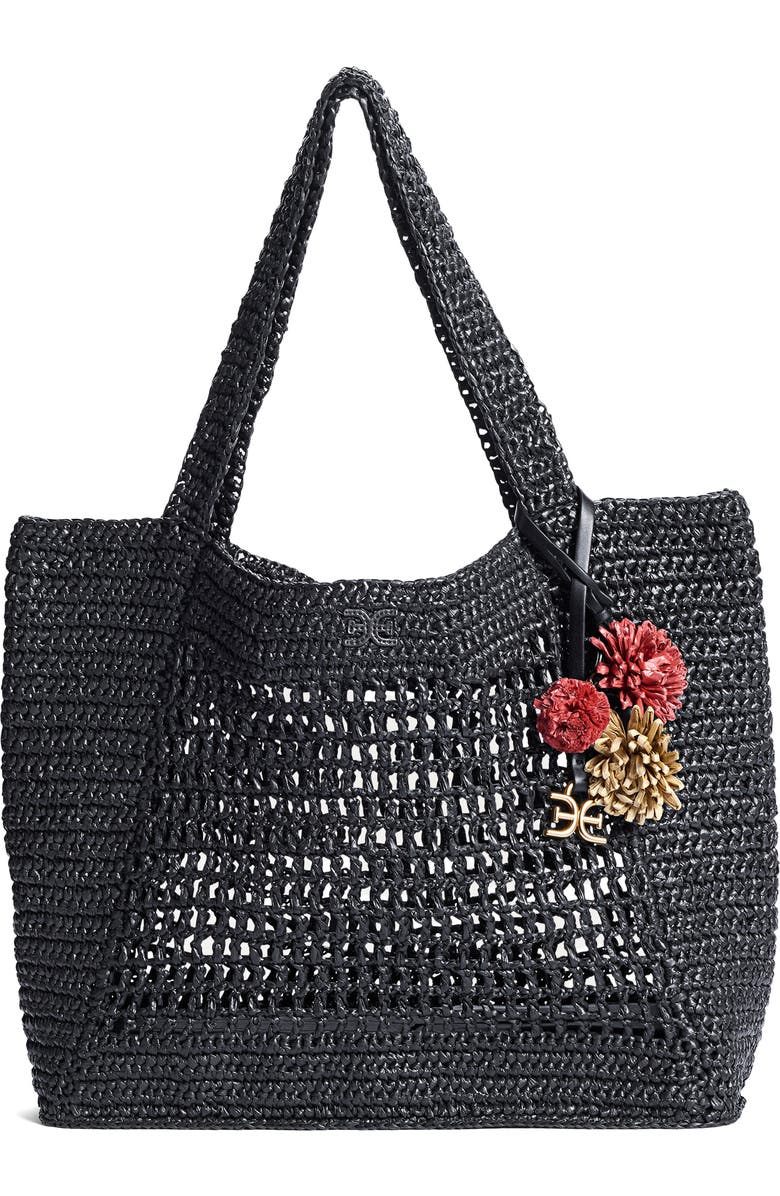 Sam Edelman Marcie Open Weave Raffia Tote, Main, color, Black