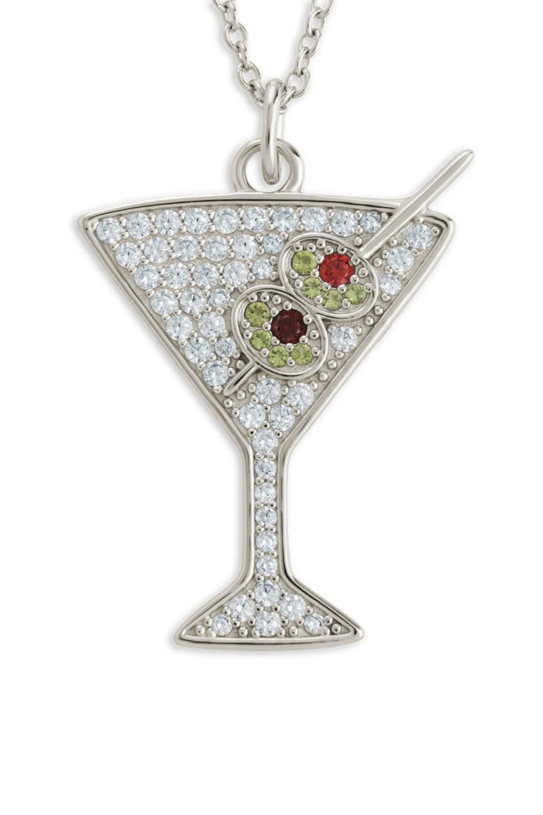Pavé Dirty Martini Pendant Necklace, Main, color, SILVER