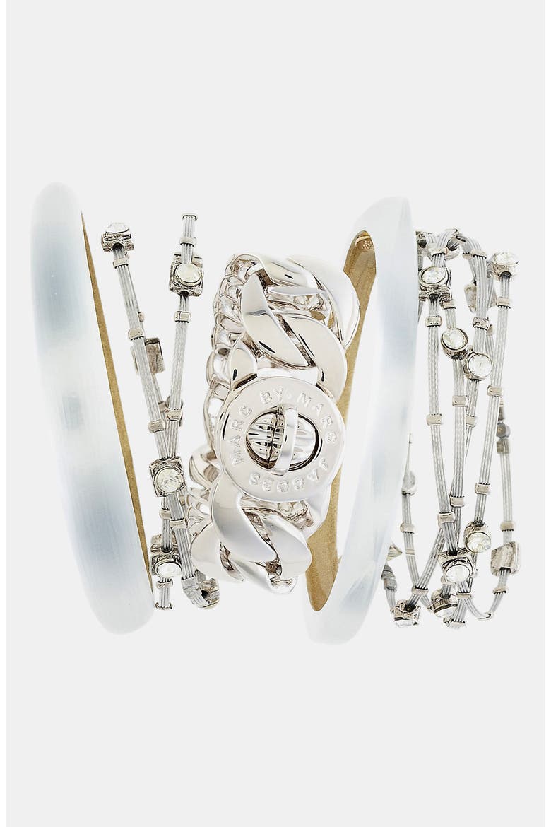 Crystal & Metal Bangles, Alternate, color, SILVER/ CLEAR