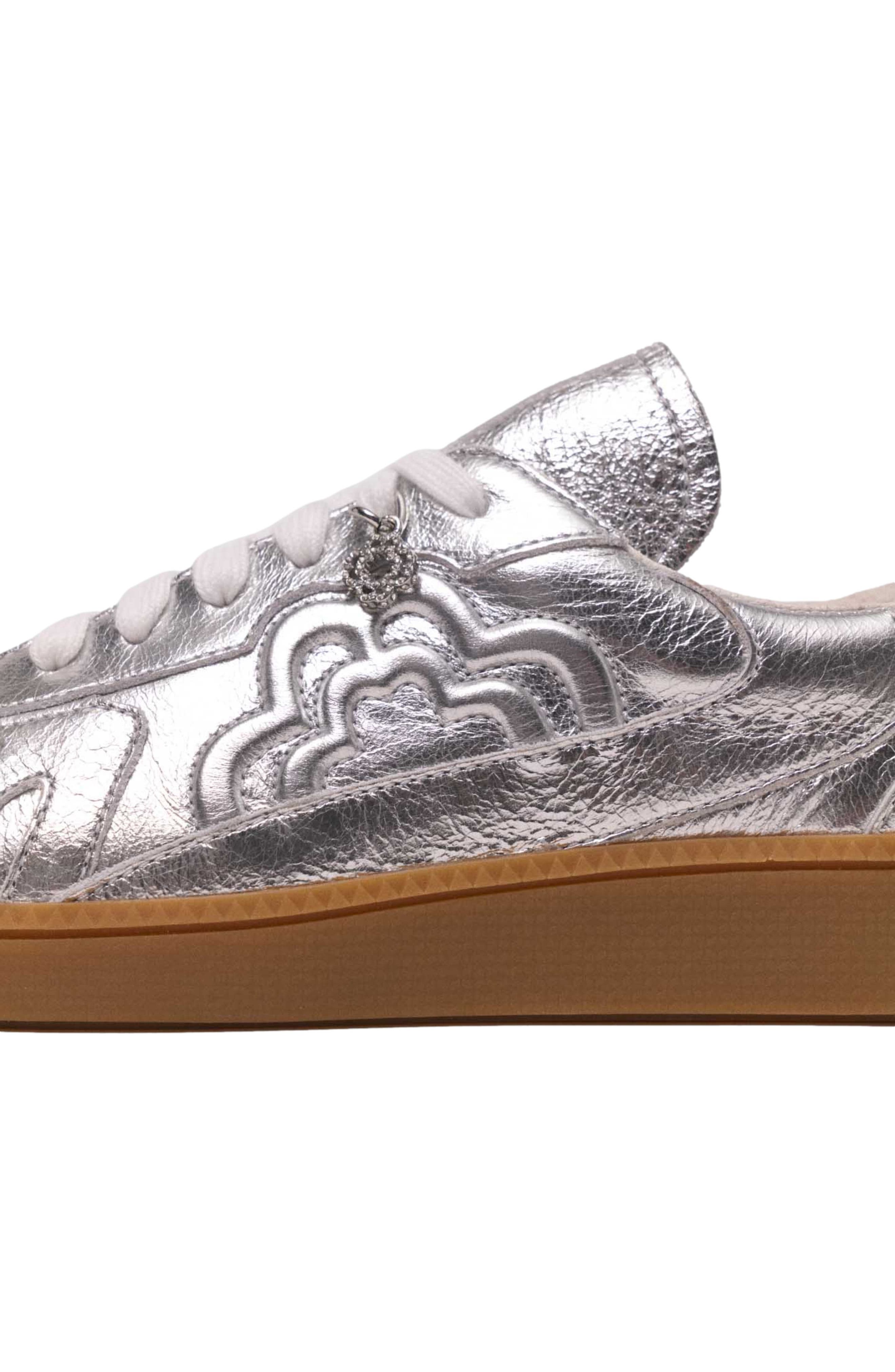 maje Metallic leather sneakers, Alternate, color, Silver