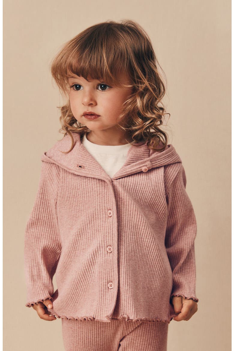 Kids' Cotton Rib Button-Up Hoodie & Leggings Set, Alternate, color, PINK