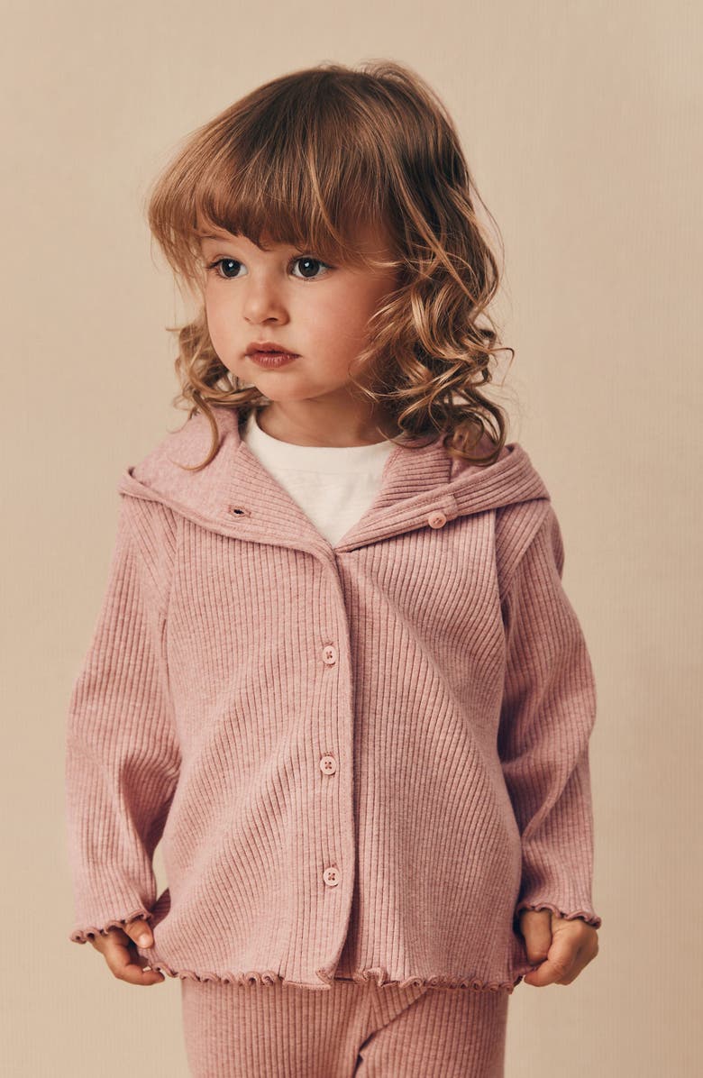 NEXT Kids' Cotton Rib Button-Up Hoodie & Leggings Set, Alternate, color, Pink