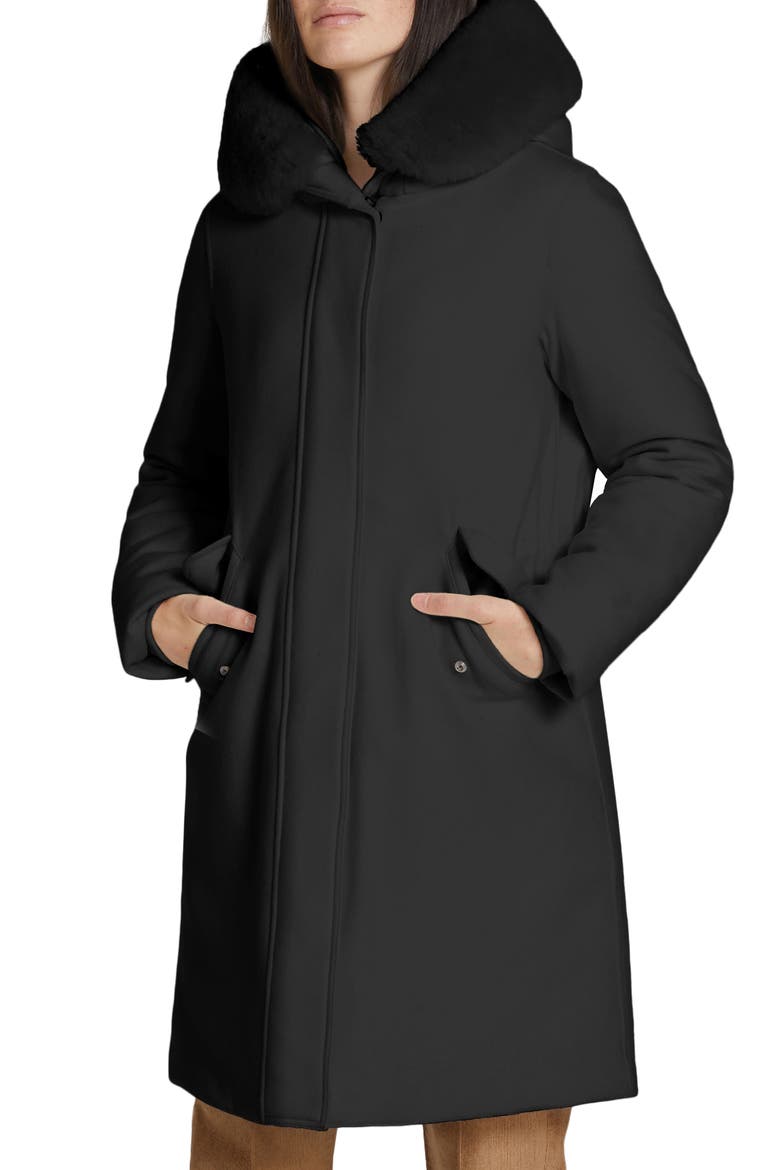 Carnation Genuine Fox Fur Trim Down Wool Parka, Main, color, BLACK