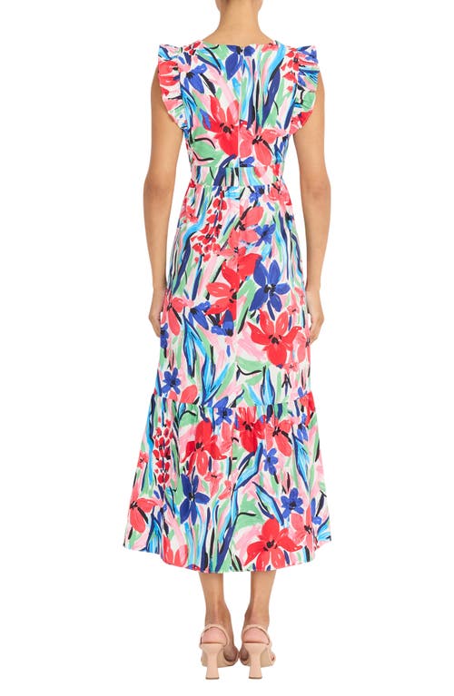 Maggy London Floral Ruffle Tiered Maxi Dress In Soft White/flame Red