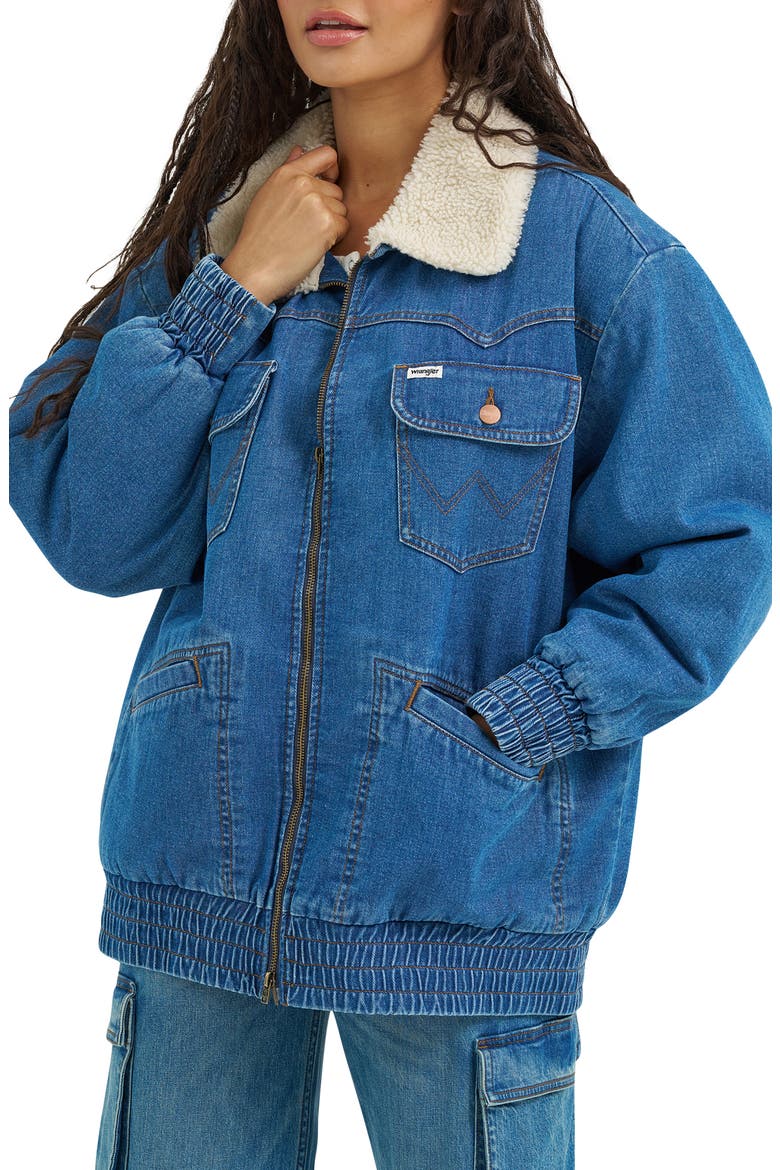 Oversize Denim Bomber Jacket, Main, color, AZURITE