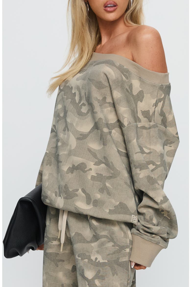 Wellness Camo One-Shoulder Sweatshirt, Alternate, color, WASHED CAMO