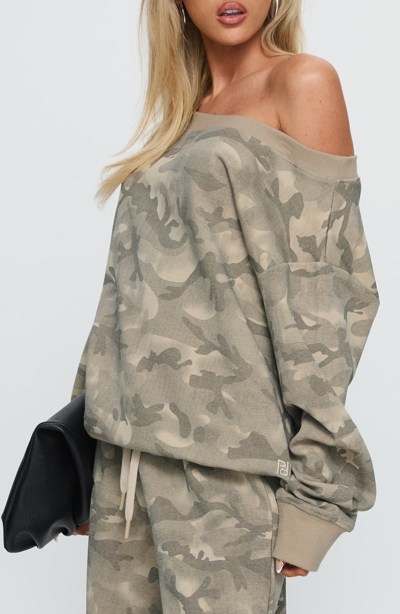 Princess Polly Wellness Camo One-Shoulder Sweatshirt, Alternate, color, Washed Camo