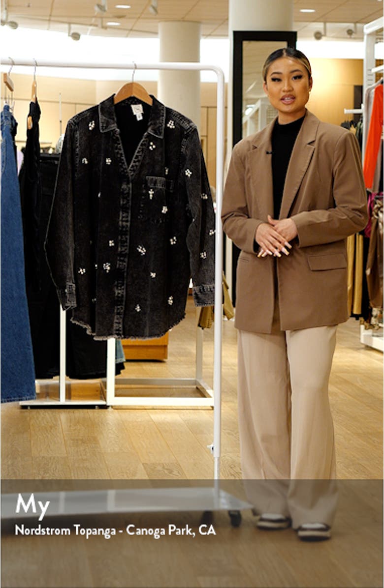 Faux Pearl Embellished Denim Button-Up Shirt, sales video thumbnail