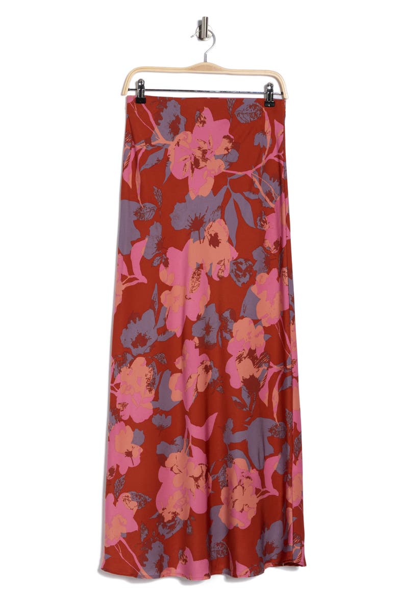 Floral Satin Maxi Skirt, Alternate, color, RUST