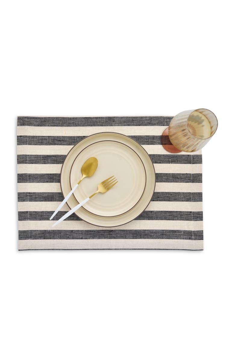 Solino Home Linen Placemats - Sorrento Stripe, 14" x 19", Alternate, color, Black And Natural