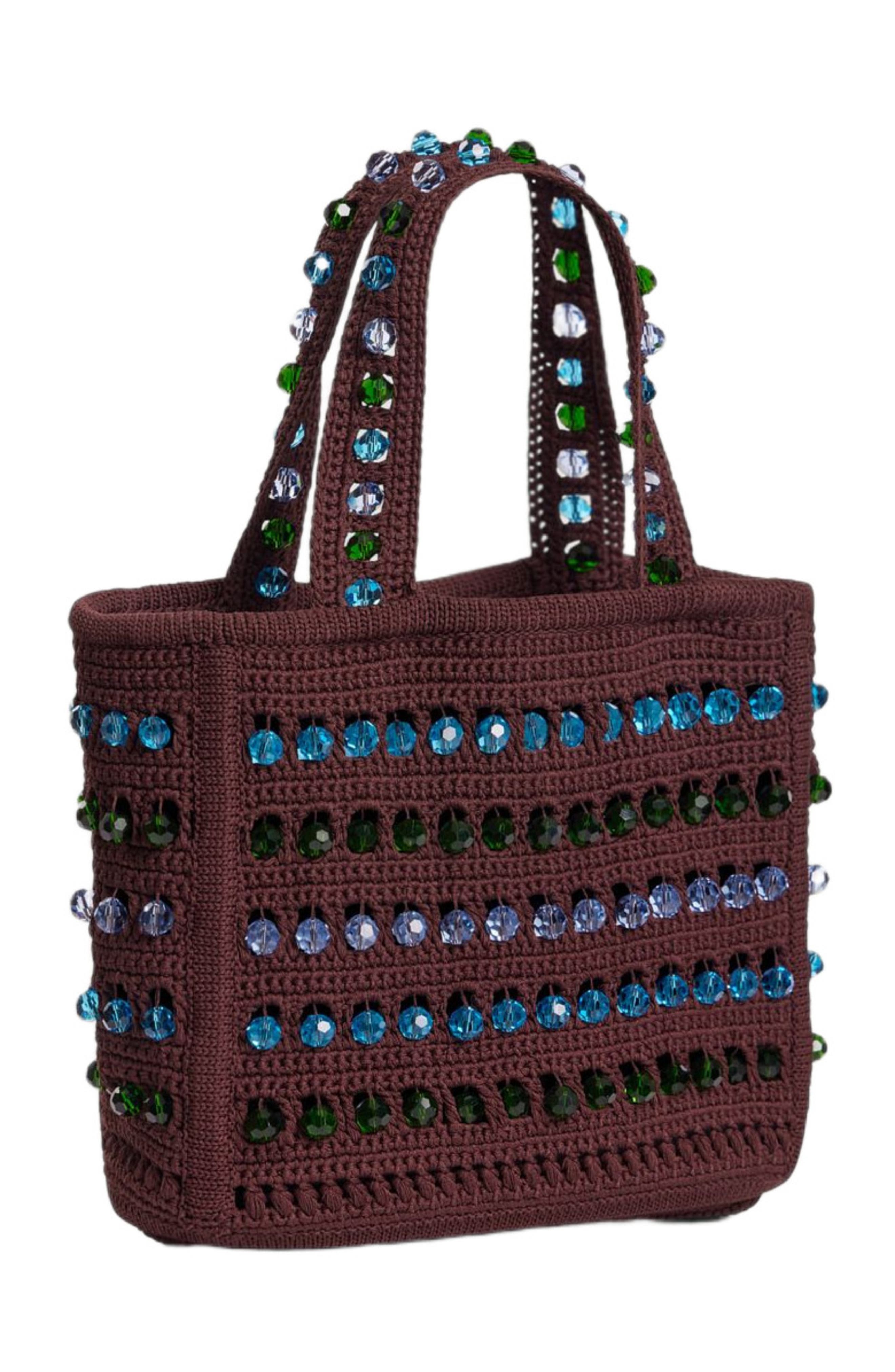 SANDRO Beaded crochet bag, Alternate, color, Brown