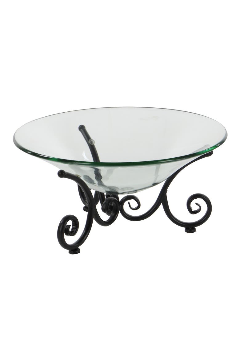 Clear Tempered Glass Kitchen Serving Bowl with Black Metal Scroll Base, Alternate, color, CLEAR