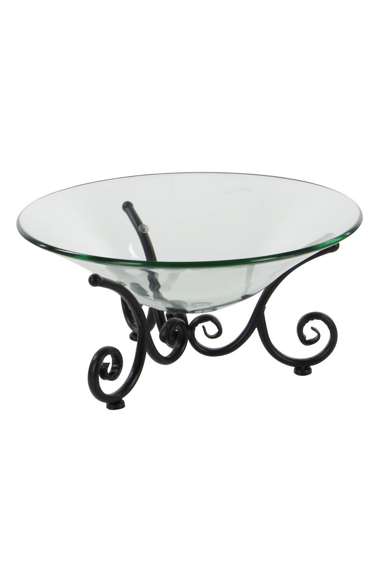 SONOMA SAGE HOME Clear Tempered Glass Kitchen Serving Bowl with Black Metal Scroll Base, Alternate, color, Clear