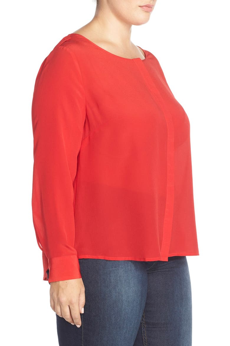 'Krista' Mirror Print Silk Top, Alternate, color, TANGO RED
