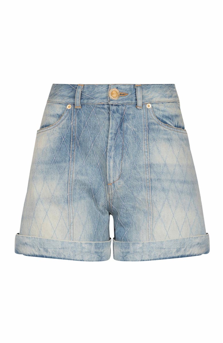 Balmain Short Diamond Denim Shorts, Alternate, color,