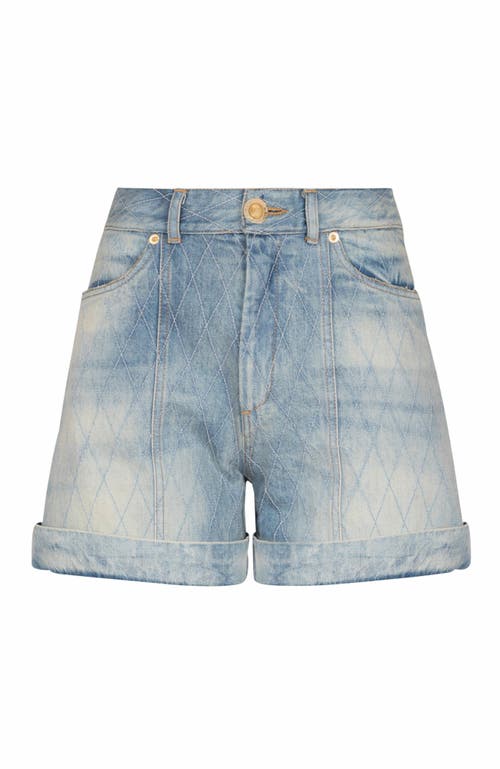 Balmain Short Diamond Denim Shorts In Blue