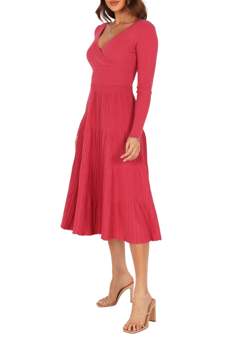 Violette Long Sleeve Midi Dress, Alternate, color, BERRY
