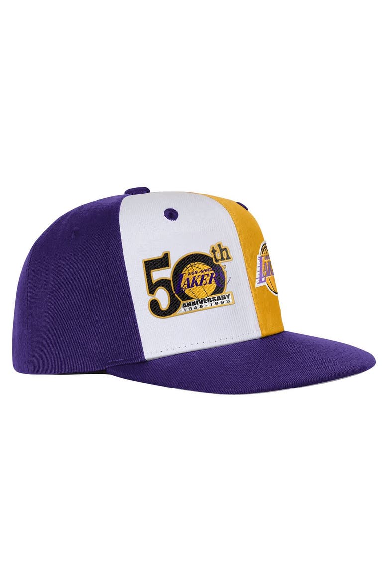 Youth Mitchell & Ness Purple Los Angeles Lakers 50th Anniversary Duo Front Snapback Hat, Alternate, color, Purple