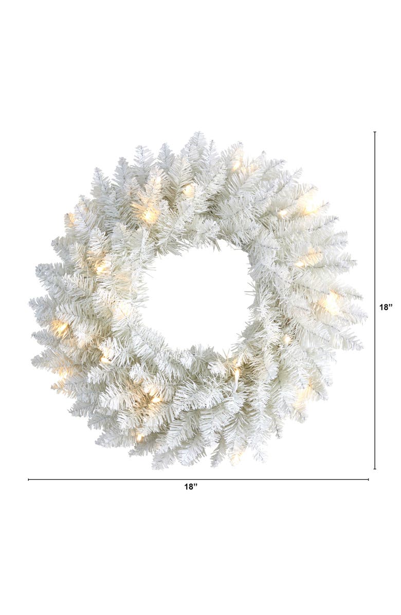 NEARLY NATURAL 18-in White Colorado Spruce Artificial Christmas Wreath with 129 Bendable Branches and 20 Warm LED Lights, Alternate, color, White