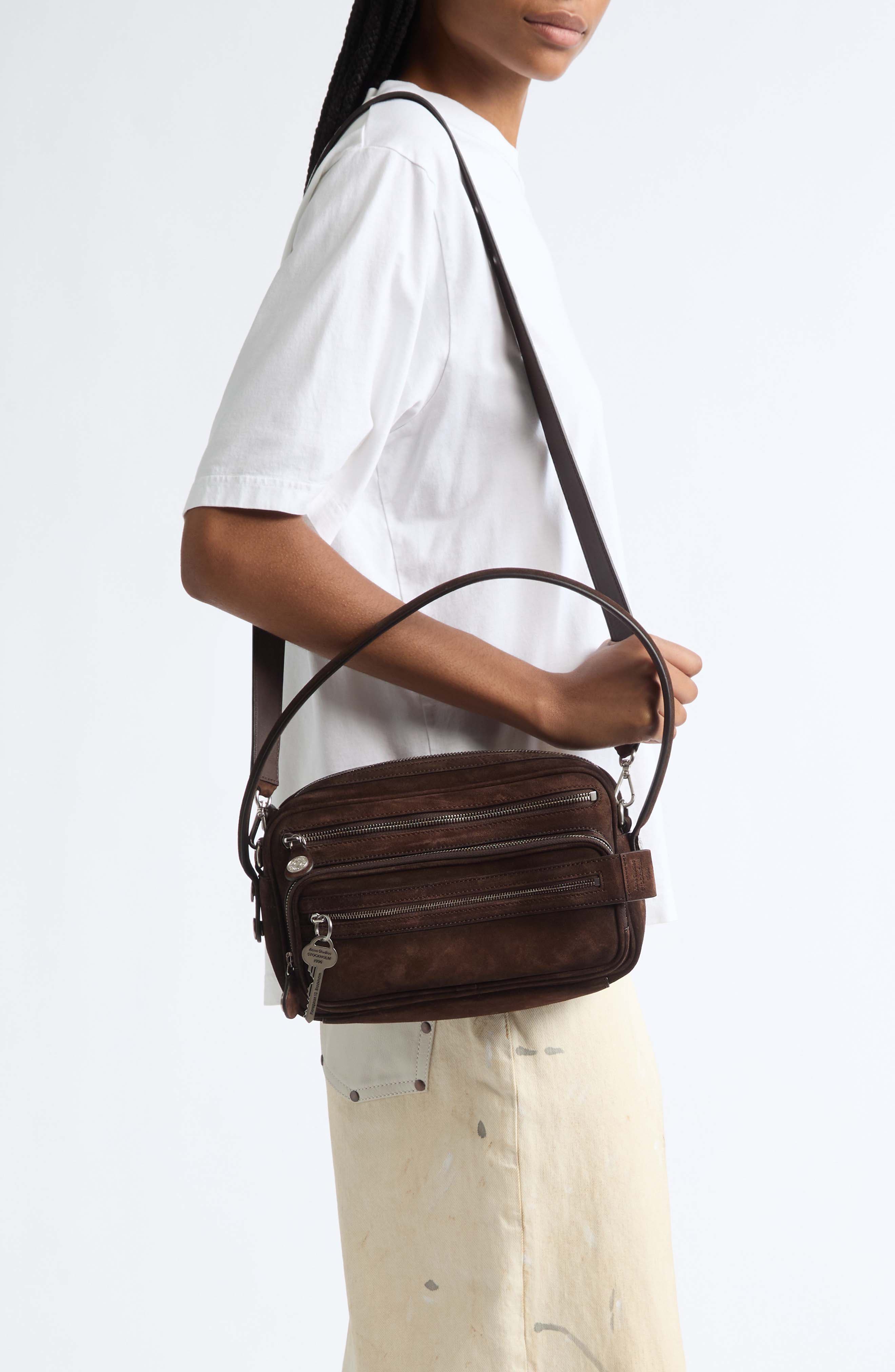 Camero Party Suede Shoulder Bag, Alternate, color, DARK BROWN