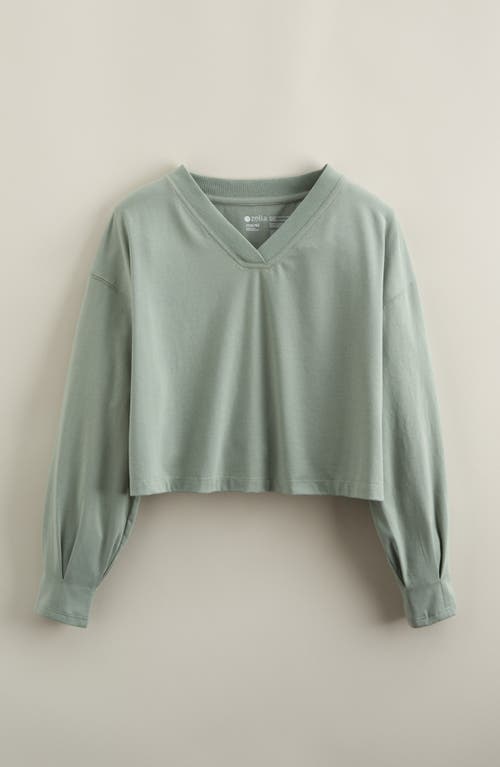Zella Girl Kids' Relax Long Sleeve V-Neck T-Shirt in Green Lilypad 