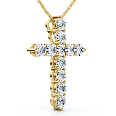 1.25Ct Diamond Cross 14k Gold 18" Necklace 1" Tall Lab Grown