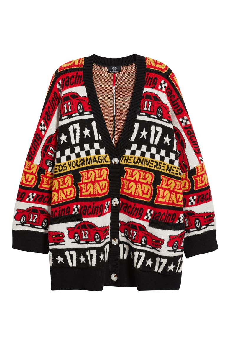 Vroom Vroom Oversize Cardigan, Alternate, color, RED/ BLACK