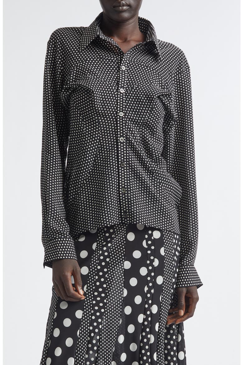 Polka Dot Georgette Button-Up Shirt, Main, color, BLACK/ WHITE
