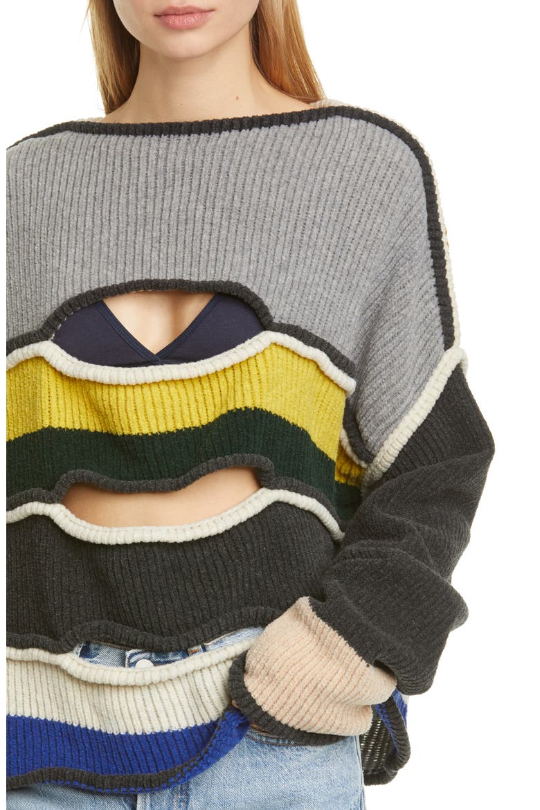 Cutout Merino Wool Blend Sweater, Alternate, color, MULTI