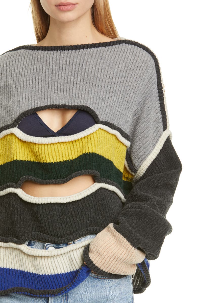 Eckhaus Latta Cutout Merino Wool Blend Sweater, Alternate, color, 