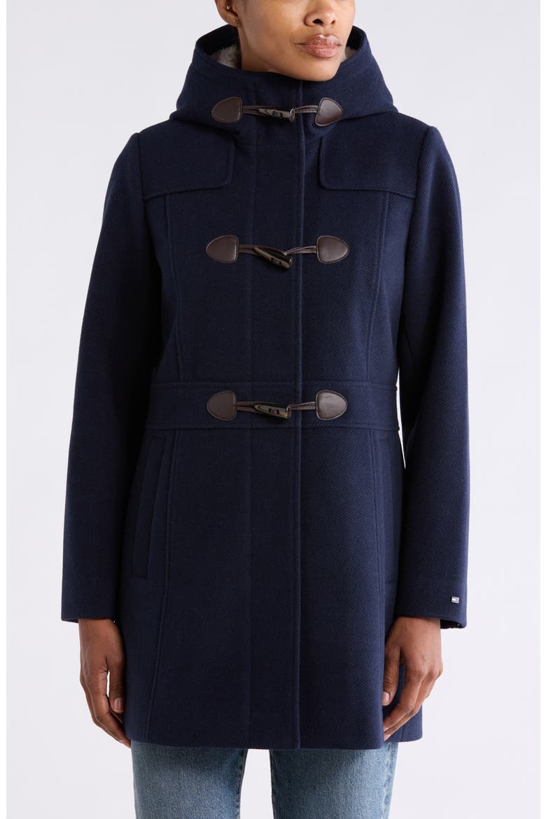 Toggled Twill Coat with Faux Fur, Alternate, color, NAVY