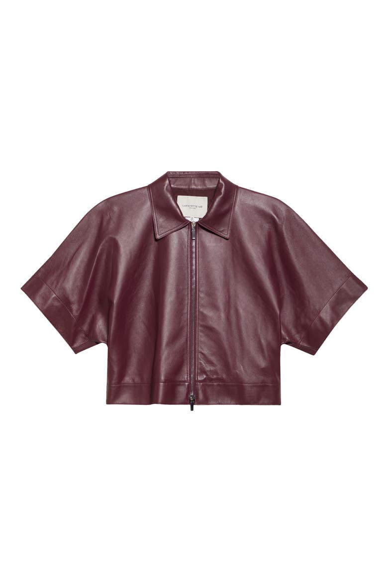Elbow Sleeve Napa Leather Crop Jacket, Alternate, color, VIOLET ASH