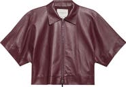 Lafayette 148 New York Elbow Sleeve Napa Leather Crop Jacket