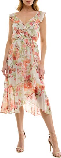 Socialite Ruffle Faux Wrap Chiffon Midi Dress Nordstromrack