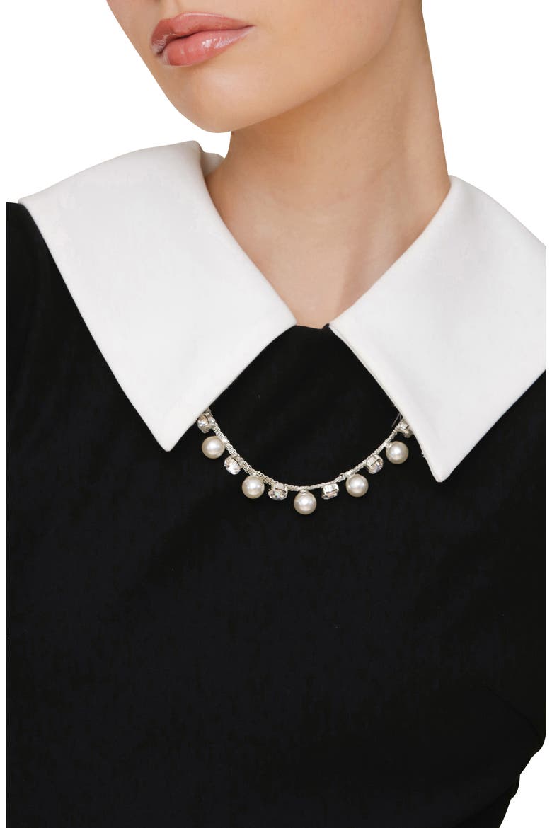 Embellished Collar Long Sleeve Minidress, Alternate, color, BLACK