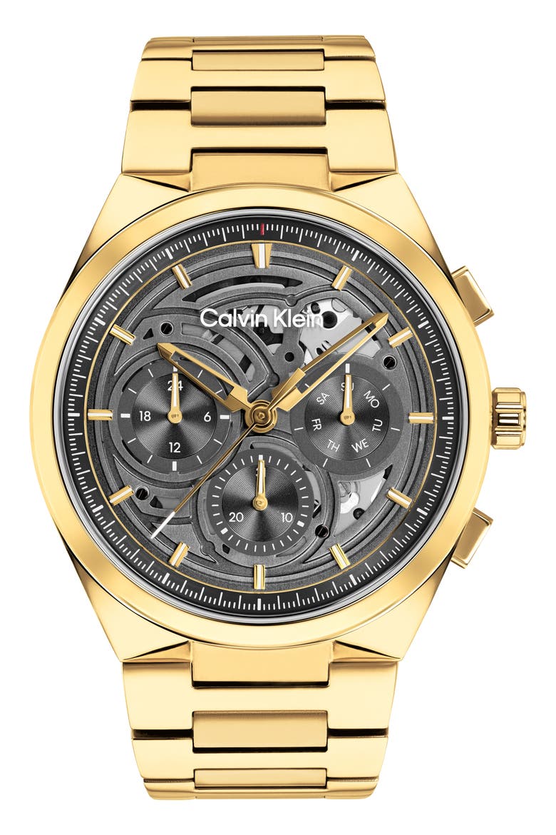 Distinguish Skeleton Quartz Bracelet Watch, 44mm, Main, color, GREY